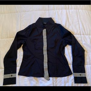 Lip Service Blacklist 2006 Black Tales White Lies Ribbon Pleated Button Up Top L